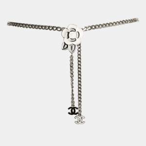 Pre Owned Chanel Camellia Enamel Silver Tone Chain Belt