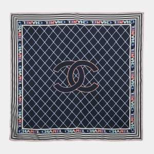 Chanel Blue Printed Silk Scarf 