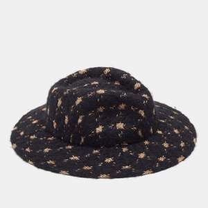 Chanel Navy Blue Fantasy Tweed Runway Boater Hat M
