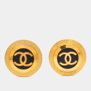 Chanel CC Boucles d'oreilles Resin Gold Tone Large Clip On Earrings 