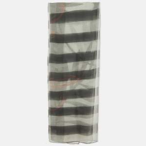 Chanel Grey Stripe Print Silk Scarf 