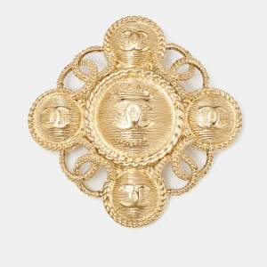 Chanel CC Gold Tone Brooch