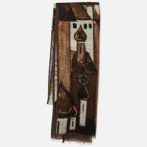 Chanel Brown Printed Cashmere Blend Scarf 