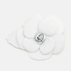 Chanel White Leather Camellia Brooch