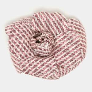 Chanel Red/White Striped Canvas Camelia Brooch