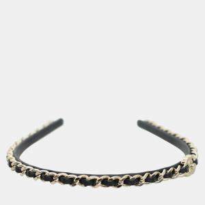 Chanel Black & Silver Leather and Metal CC Classic Chain Headband