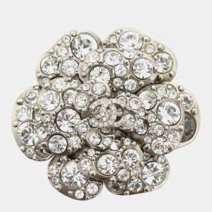 Chanel Silver Metal and Crystal Embellishments Camelia CC Brooch