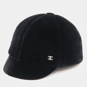 Chanel Black Velour CC Logo Cap Size L