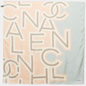 Chanel Pastel Pink/Blue CC Jacquard Printed Silk Square Scarf
