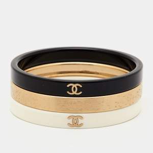 Chanel CC Resin Gold Tone Stacking Bangle Set of 3