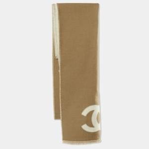 Chanel Beige/White CC Logo Wool Stole