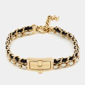  Chanel CC Leather Gold Tone Choker Necklace