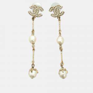 Chanel CC Drop Pearl Earrings