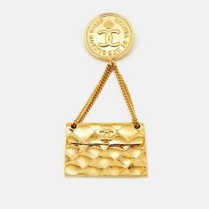 Chanel Hanging Flap Bag Motif Gold Tone Pin Brooch