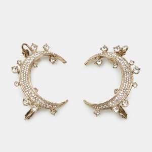 Chanel CC Moon Crystal Gold Tone  Clip On Cuff Earrings