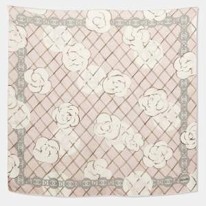 Pre Owned Chanel Pink CC Quilted Print Silk Scarf