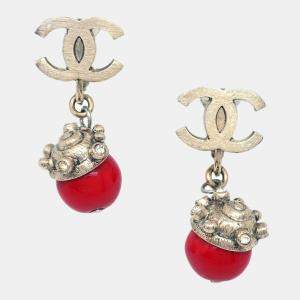 Chanel Gold Plated Rhinestone Dangle Earrings