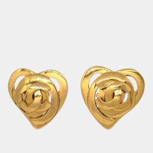 Chanel Gold Heart Earrings Clip-On
