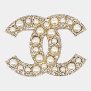 Chanel CC Gold Plated Artifical Pearl Brooch Pin 