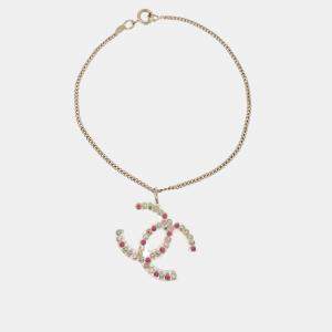 Chanel Gold Chain Bracelet Rhinestone