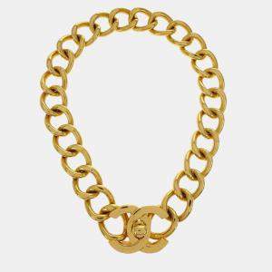 Chanel Gold Plated Chain Pendant Necklace