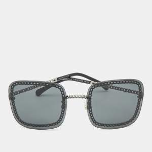 Chanel Dark Black Gradient 4244 CC Chain Embellished Square Sunglasses