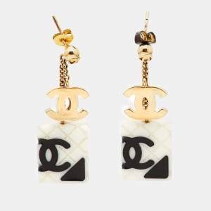 Chanel CC Resin Gold Tone Earrings