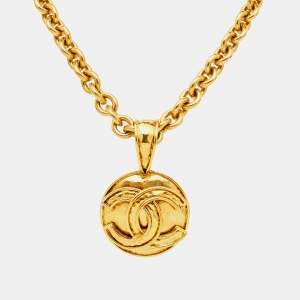 Chanel CC Medallion Gold Tone Pendant Necklace