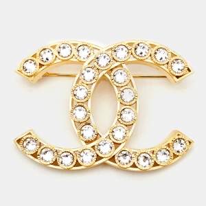 Chanel CC Crystals Gold Tone Brooch