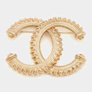 Chanel CC Gold Tone Textured Pin Brooch
