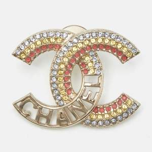 مملوكة مسبقًا Chanel CC Crystals Gold Tone Pin Brooch