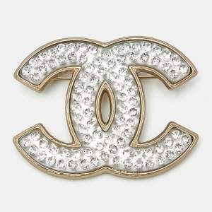 Pre Owned Chanel CC Crystal Resin Gold Tone Brooch