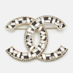 Chanel CC Crystal Embellished Gold Tone Pin Brooch