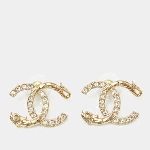 Chanel CC Crystals Gold Tone Earrings