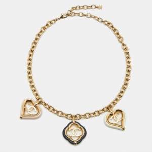 Pre Owned Chanel CC Resin Gold Tone Necklace