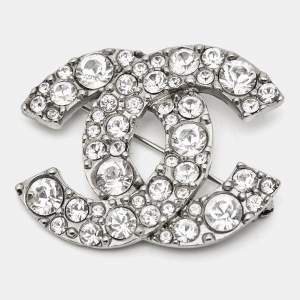 Pre Owned Chanel CC Crystals Silver Tone Brooch