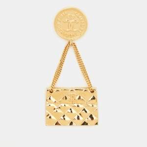 Chanel Hanging Flap Bag Motif Gold Tone Pin Brooch