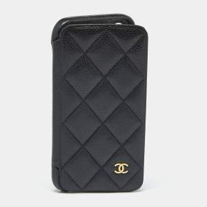 مملوكة مسبقًا Chanel Black Quilted Caviar Leather iPhone X Case 