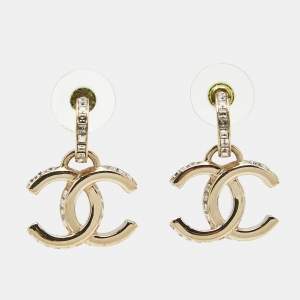 Pre Owned Chanel CC Crytals Gold Tone Earrings