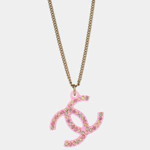 Pre Owned Chanel CC  Rhinestone Gold Chain Pendant Necklace
