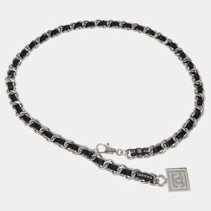 Pre Owned Chanel Silver Black Chain Belt Sport Line Square Charm Small