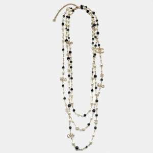 مملوكة مسبقًا Chanel CC Faux Pearl Beads Crystals Gold Tone Belt