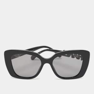 Chanel Black Polarized  5422B Logo Crystals Cat Eye Sunglasses