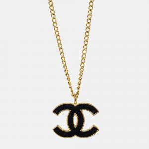 Pre Owned Chanel CC Chain Necklace Pendant Gold Black