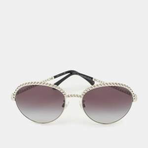 Pre Owned Chanel Black/Silver Tone Gradient 4242 Metal Chain Sunglasses
