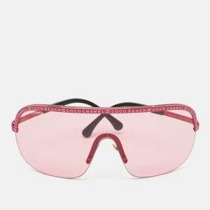 Pre Owned Gucci Pink/Black 71537 Coco Beach Shield Sunglasses