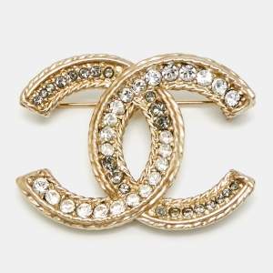 Pre Owned Chanel CC Crystals Enamel Gold Tone Brooch