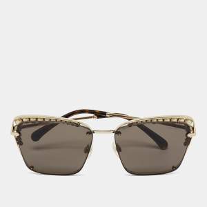 Pre Owned Chanel Gold Tone/Grey 4235-H Pearl Square Sunglasses