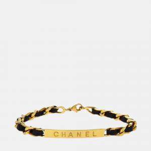 Pre Owned Chanel Gold Plated Metal Black Bracelet 