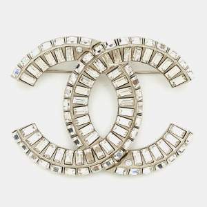 Pre Owned Chanel CC Crystals Silver Tone Brooch